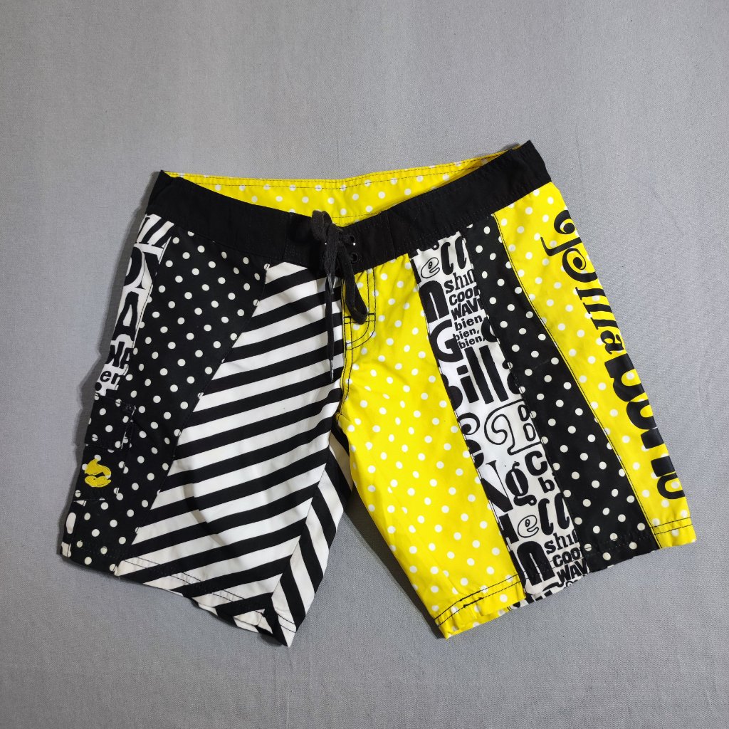 Billabong Board Shorts Women's Junior Size 3 Black White And Yellow Swim Wear